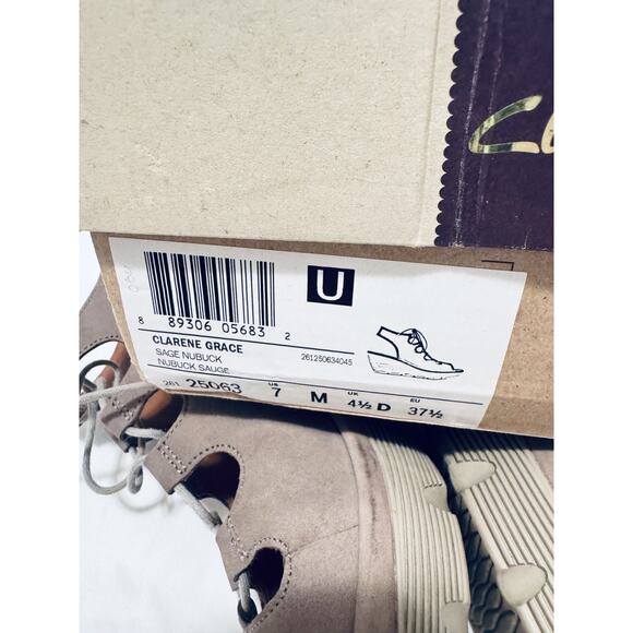 CLARKS Clarene Sandals Women’s Wedges Nubuck Suede Tan lace up sz 7 chunky heel - Picture 4 of 6